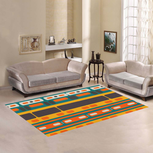 Rectangles in retro colors texture Area Rug7'x5'