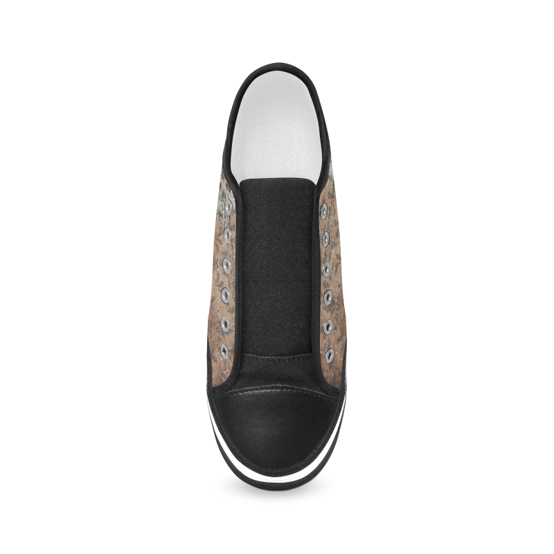 Elegant grey brown vintage mandalas Women's Canvas Zipper Shoes/Large Size (Model 001)