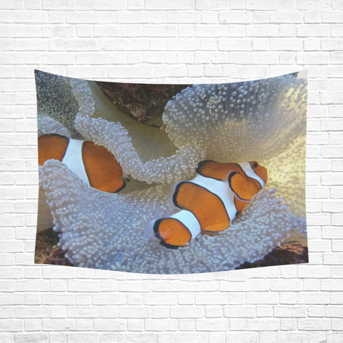 Clown Fish in Coral Reef Cotton Linen Wall Tapestry 80"x 60"
