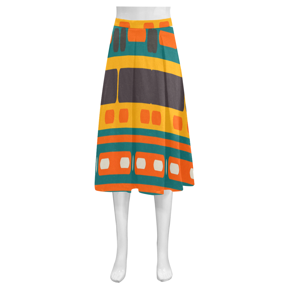 Rectangles in retro colors texture Mnemosyne Women's Crepe Skirt (Model D16)
