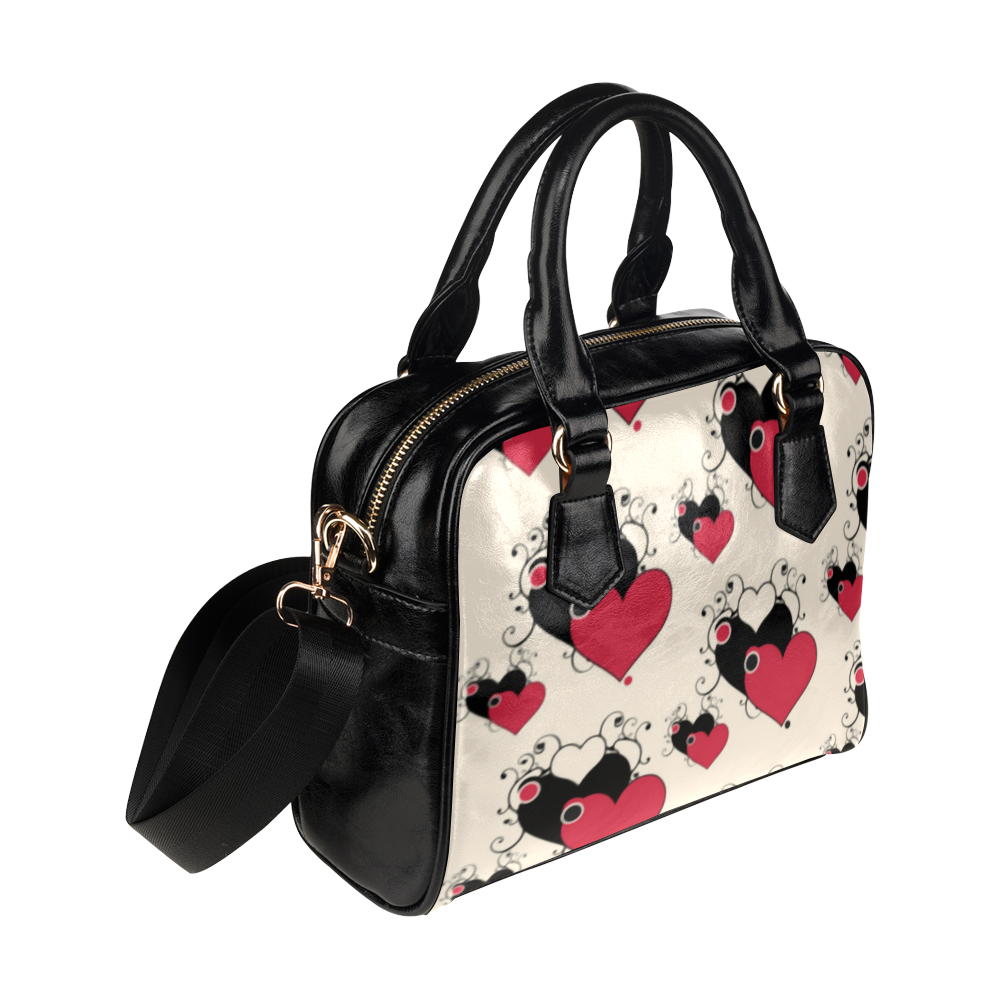 Red Black Valentine Hearts Pattern Shoulder Handbag (Model 1634)