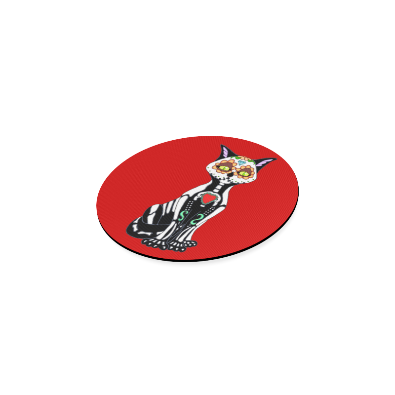 Sugar Skull Cat Red Round Coaster