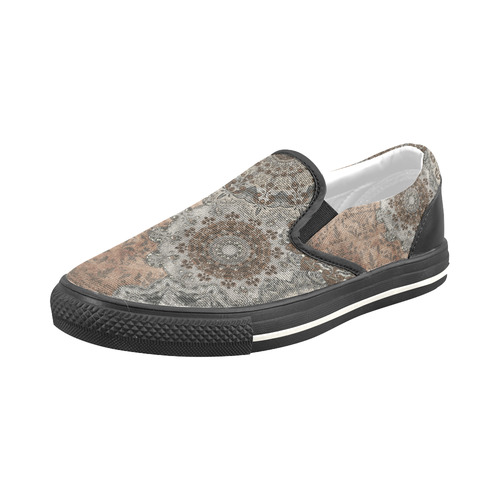 Elegant grey brown vintage mandalas Slip-on Canvas Shoes for Kid (Model 019)