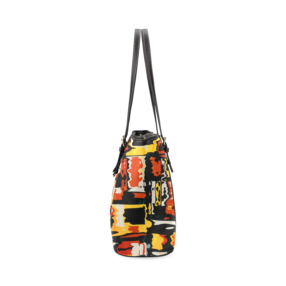 Distorted shapes in retro colors Leather Tote Bag/Large (Model 1640)