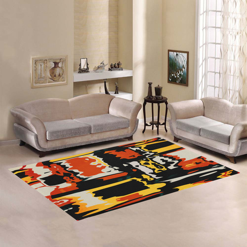 Distorted shapes in retro colors Area Rug7'x5'