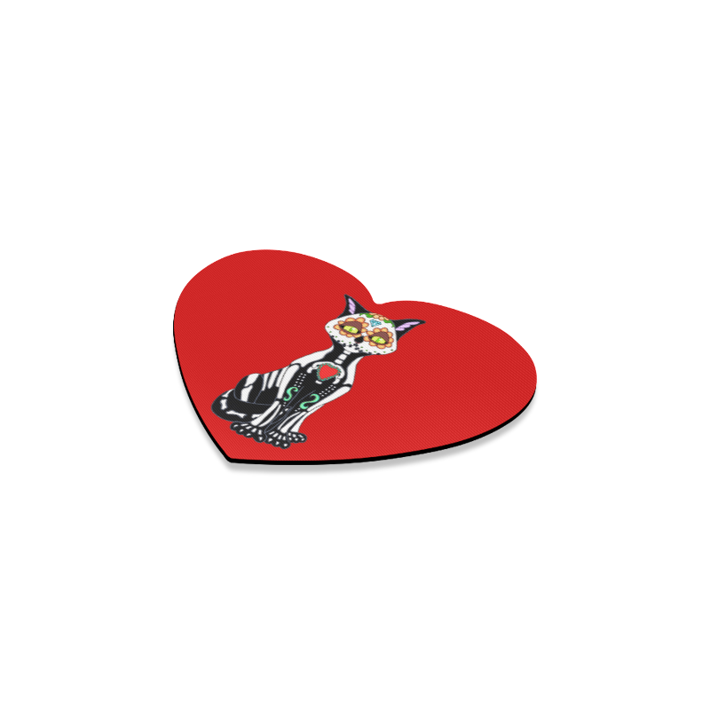 Sugar Skull Cat Red Heart Coaster
