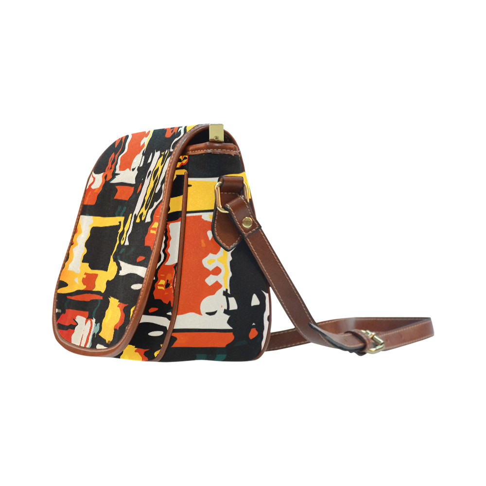 Distorted shapes in retro colors Saddle Bag/Large (Model 1649)