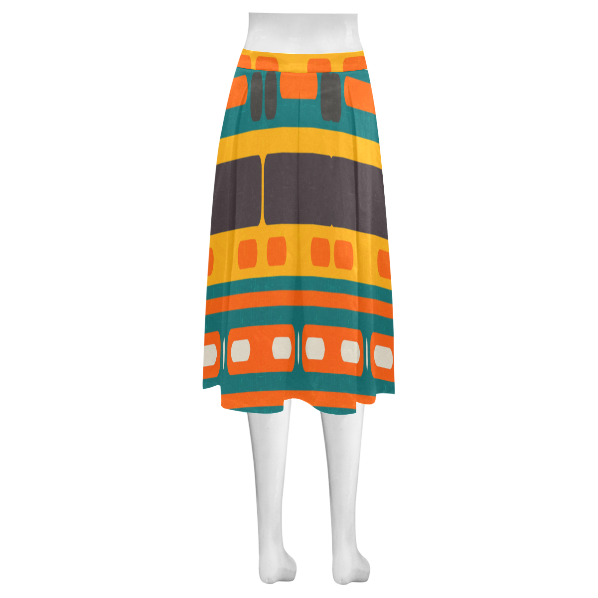 Rectangles in retro colors texture Mnemosyne Women's Crepe Skirt (Model D16)