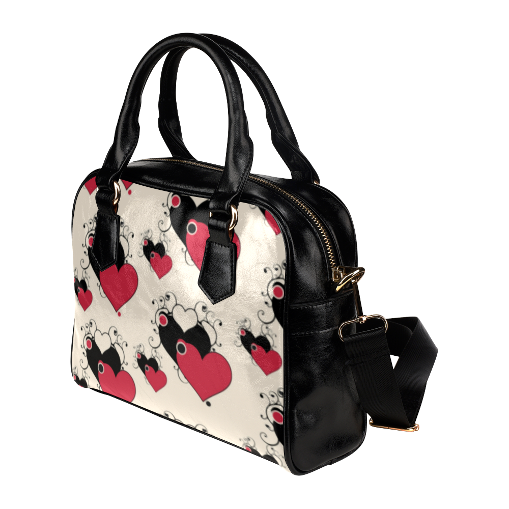 Red Black Valentine Hearts Pattern Shoulder Handbag (Model 1634)