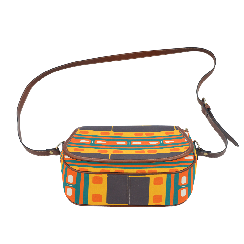Rectangles in retro colors texture Saddle Bag/Large (Model 1649)