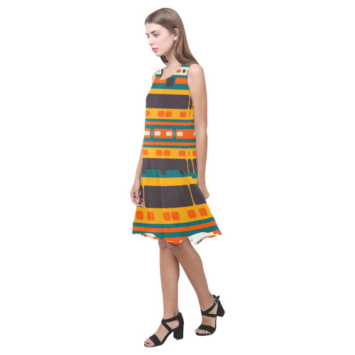 Rectangles in retro colors texture Sleeveless Splicing Shift Dress(Model D17)