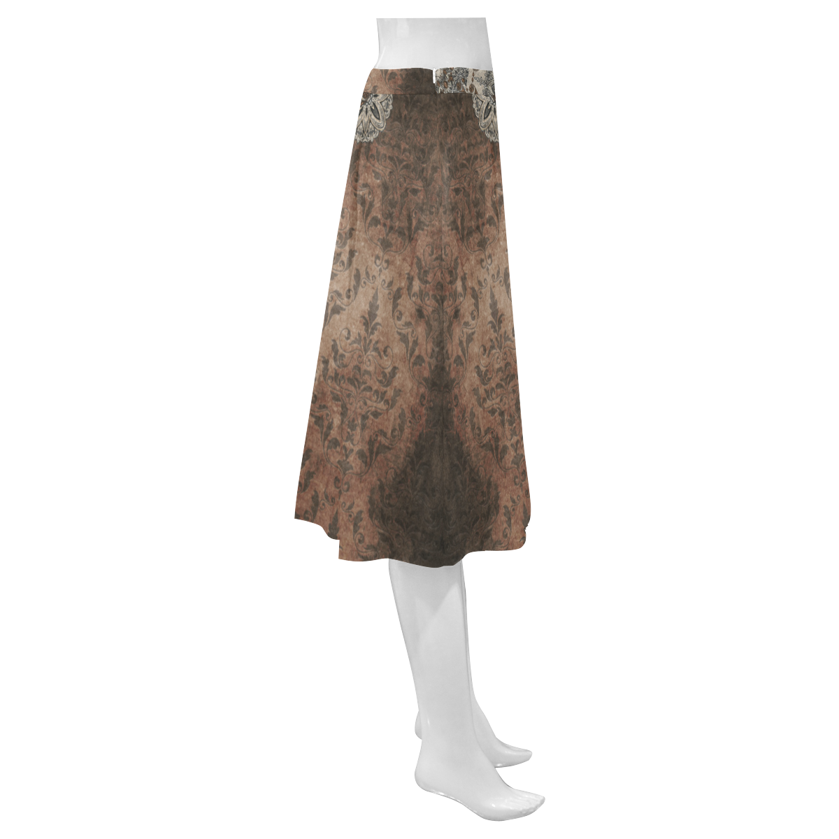 Elegant grey brown vintage mandalas Mnemosyne Women's Crepe Skirt (Model D16)
