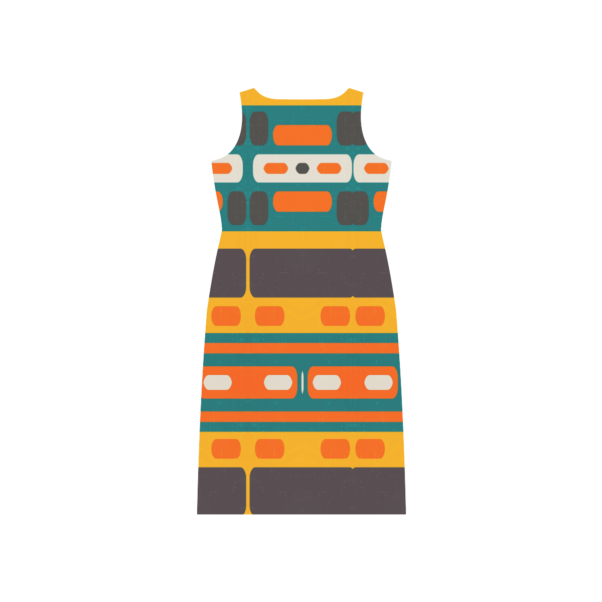 Rectangles in retro colors texture Phaedra Sleeveless Open Fork Long Dress (Model D08)