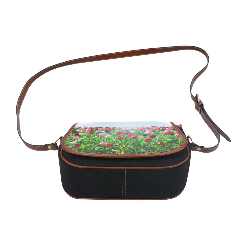 Red Pink White Poppies Modern Landscape Saddle Bag/Small (Model 1649)(Flap Customization)