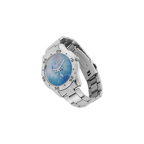 A wounderful dream catcher in blue Men's Stainless Steel Analog Watch(Model 108)