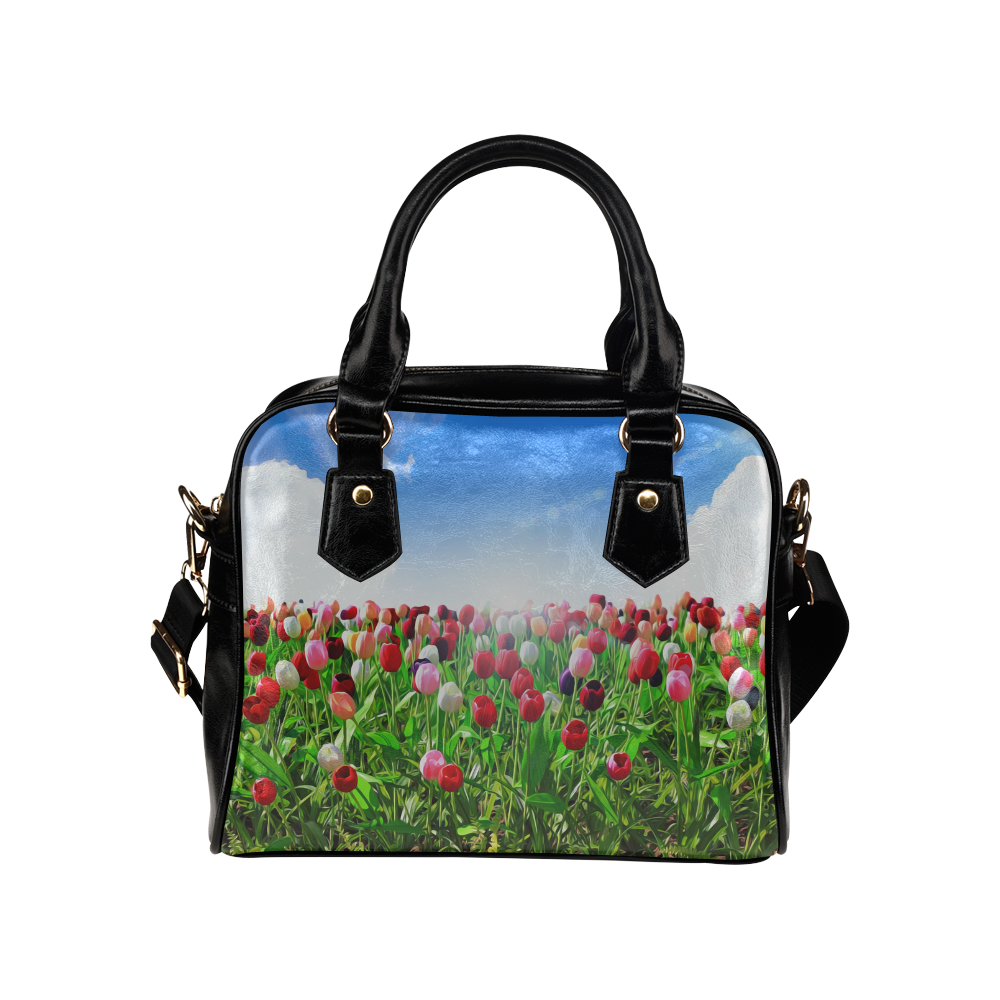 Red Pink White Poppies Modern Landscape Shoulder Handbag (Model 1634)