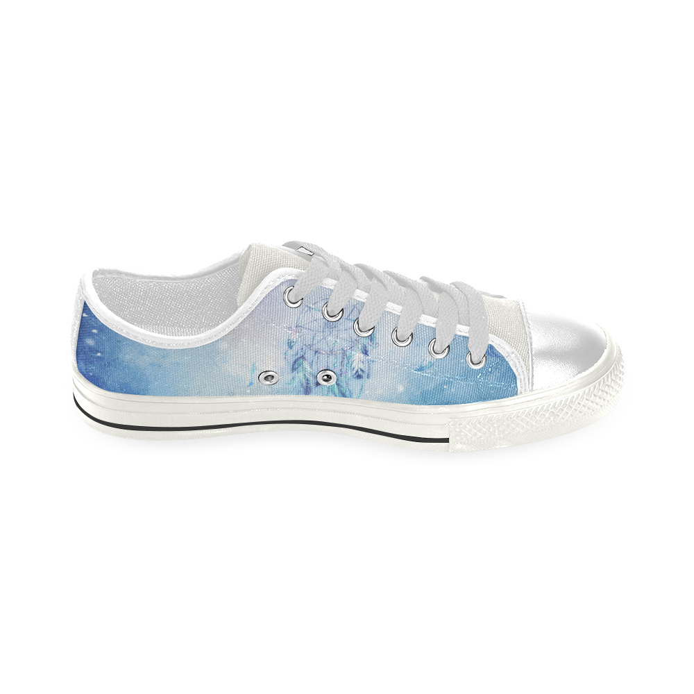 A wounderful dream catcher in blue Low Top Canvas Shoes for Kid (Model 018)