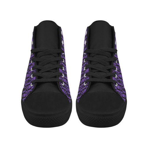Gothic style Purple & Black Skulls Aquila High Top Microfiber Leather Women's Shoes/Large Size (Model 032)