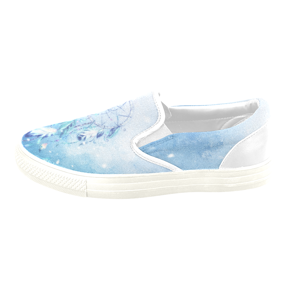 A wounderful dream catcher in blue Women's Unusual Slip-on Canvas Shoes (Model 019)