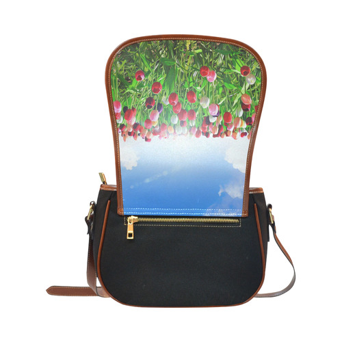 Red Pink White Poppies Modern Landscape Saddle Bag/Small (Model 1649)(Flap Customization)