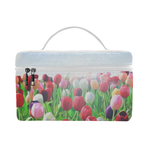 Red Pink White Poppies Modern Landscape Cosmetic Bag/Large (Model 1658)