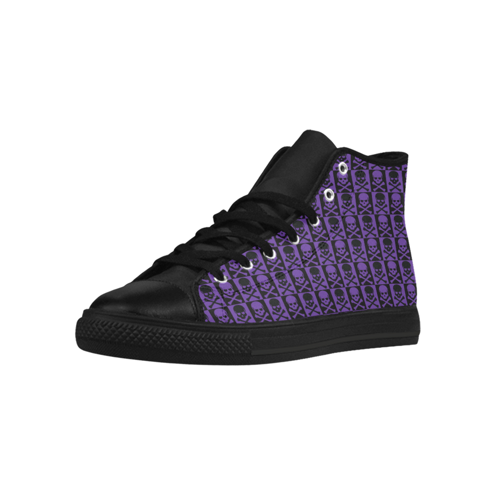 Gothic style Purple & Black Skulls Aquila High Top Microfiber Leather Women's Shoes/Large Size (Model 032)