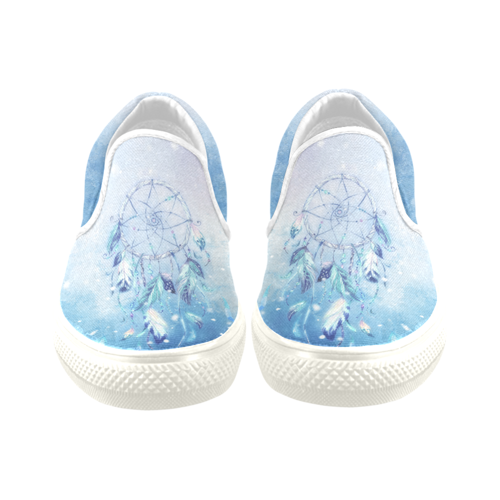 A wounderful dream catcher in blue Women's Unusual Slip-on Canvas Shoes (Model 019)