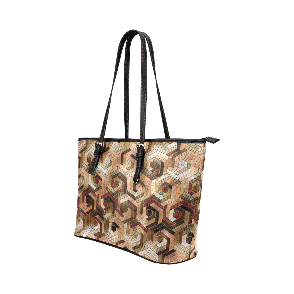 Pattern Factory 23 brown by JamColors Leather Tote Bag/Large (Model 1651)