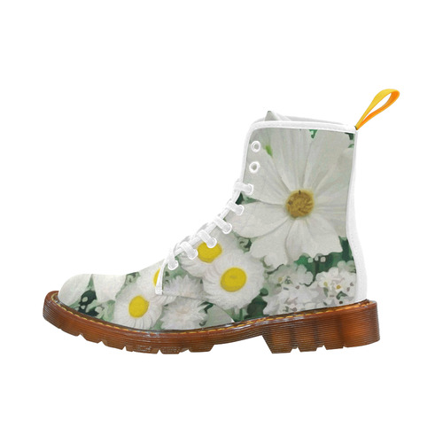 Cute Daisies White Gold Floral.Landscape Martin Boots For Women Model 1203H