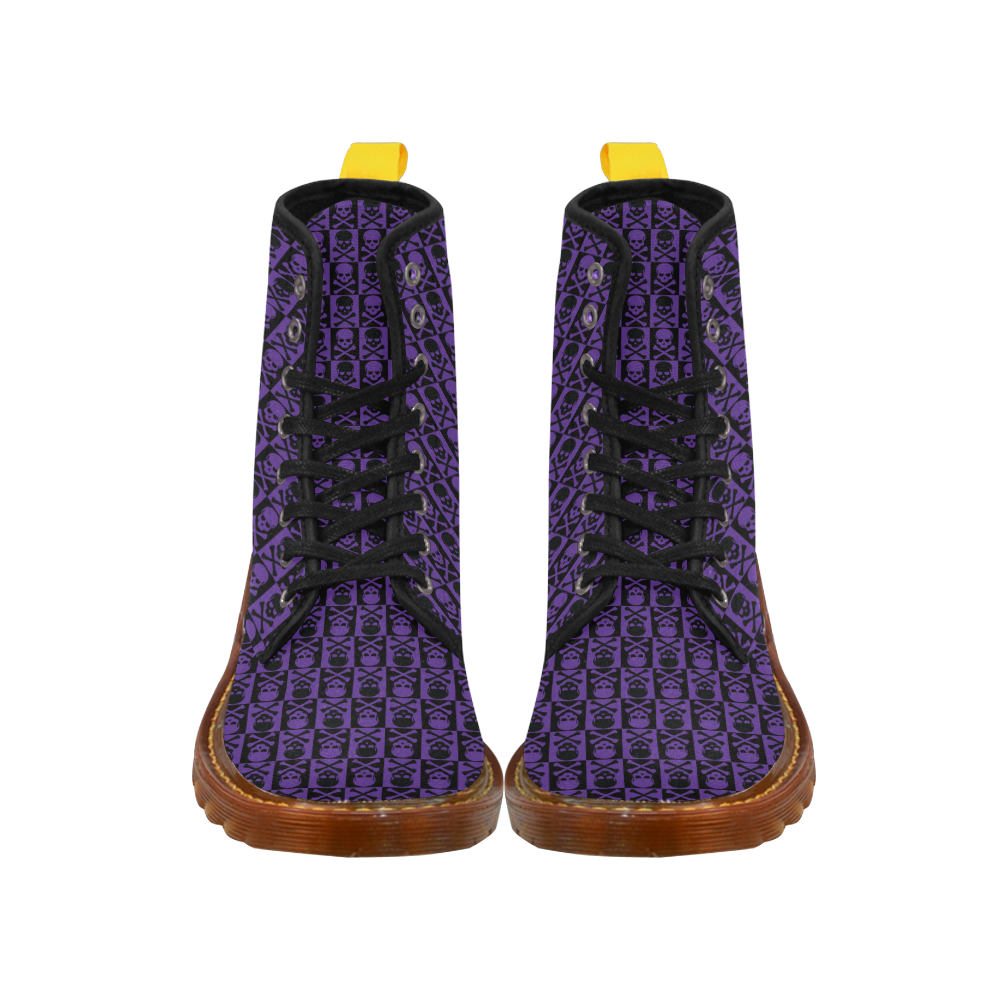 Gothic style Purple & Black Skulls Martin Boots For Men Model 1203H
