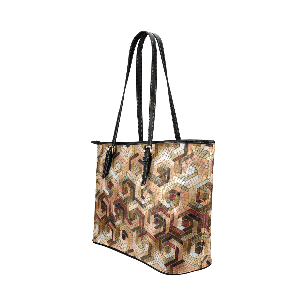 Pattern Factory 23 brown by JamColors Leather Tote Bag/Large (Model 1651)
