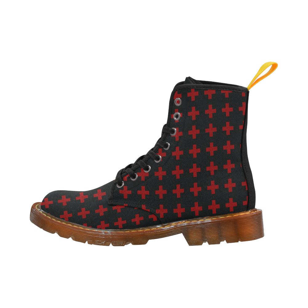 Punk Rock style Red Crosses Pattern design Martin Boots For Men Model 1203H