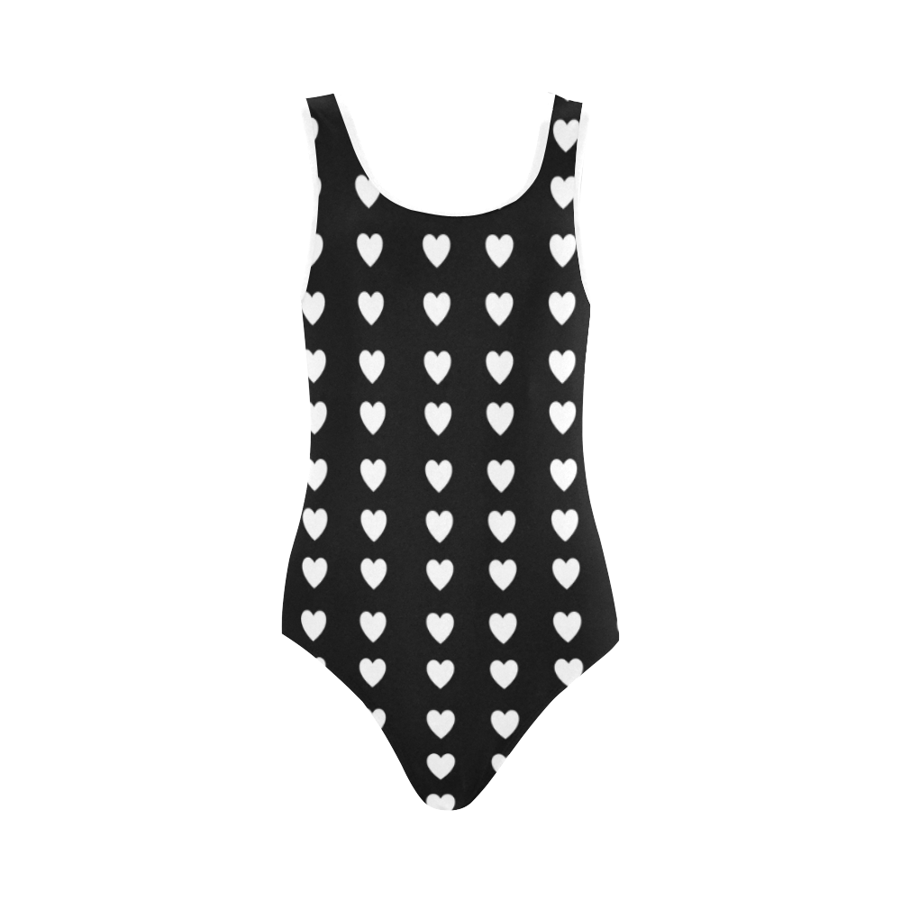Black Hearts Vest One Piece Swimsuit (Model S04)