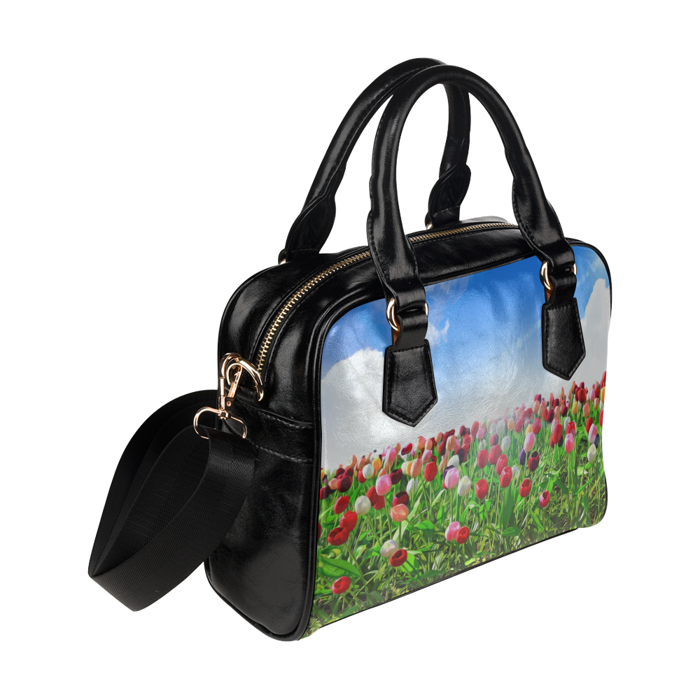 Red Pink White Poppies Modern Landscape Shoulder Handbag (Model 1634)