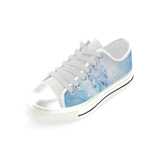 A wounderful dream catcher in blue Low Top Canvas Shoes for Kid (Model 018)