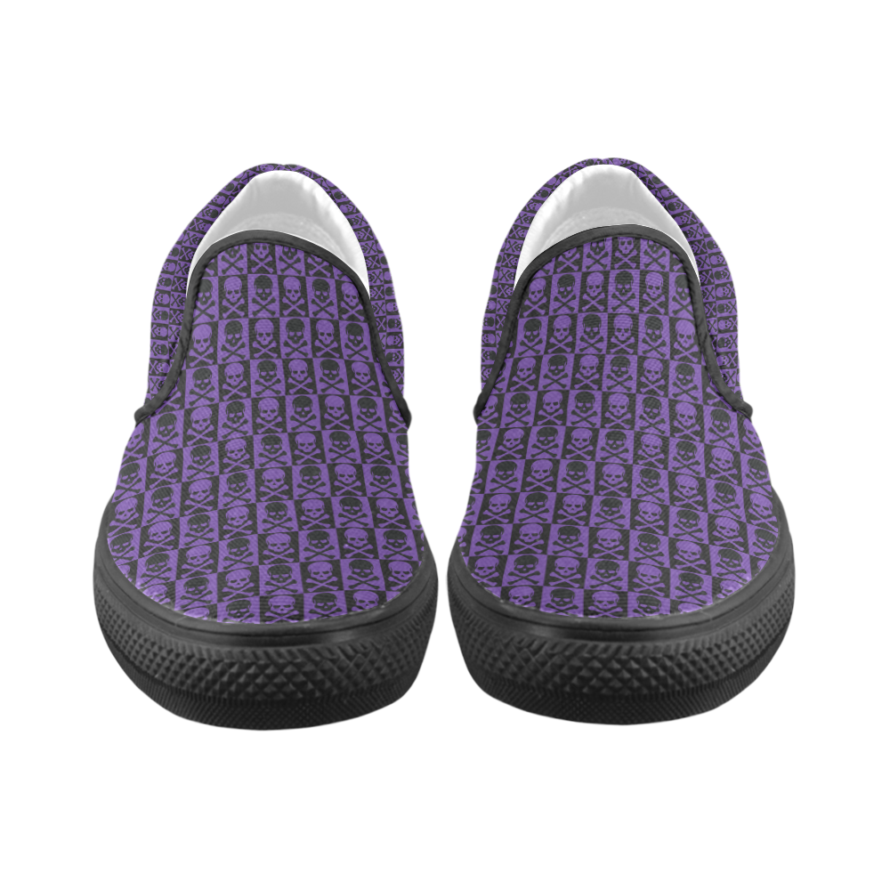 Gothic style Purple & Black Skulls Men's Slip-on Canvas Shoes (Model 019)
