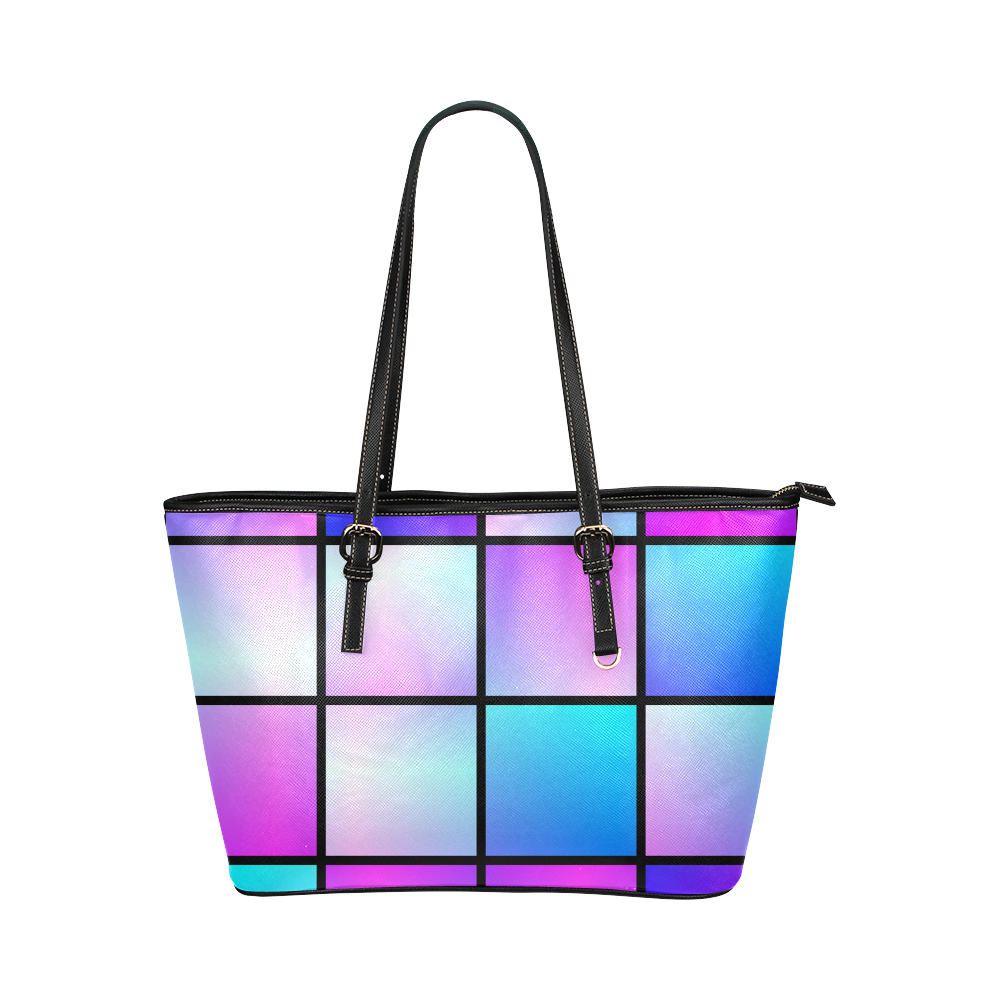 Gradient squares pattern Leather Tote Bag/Large (Model 1651)