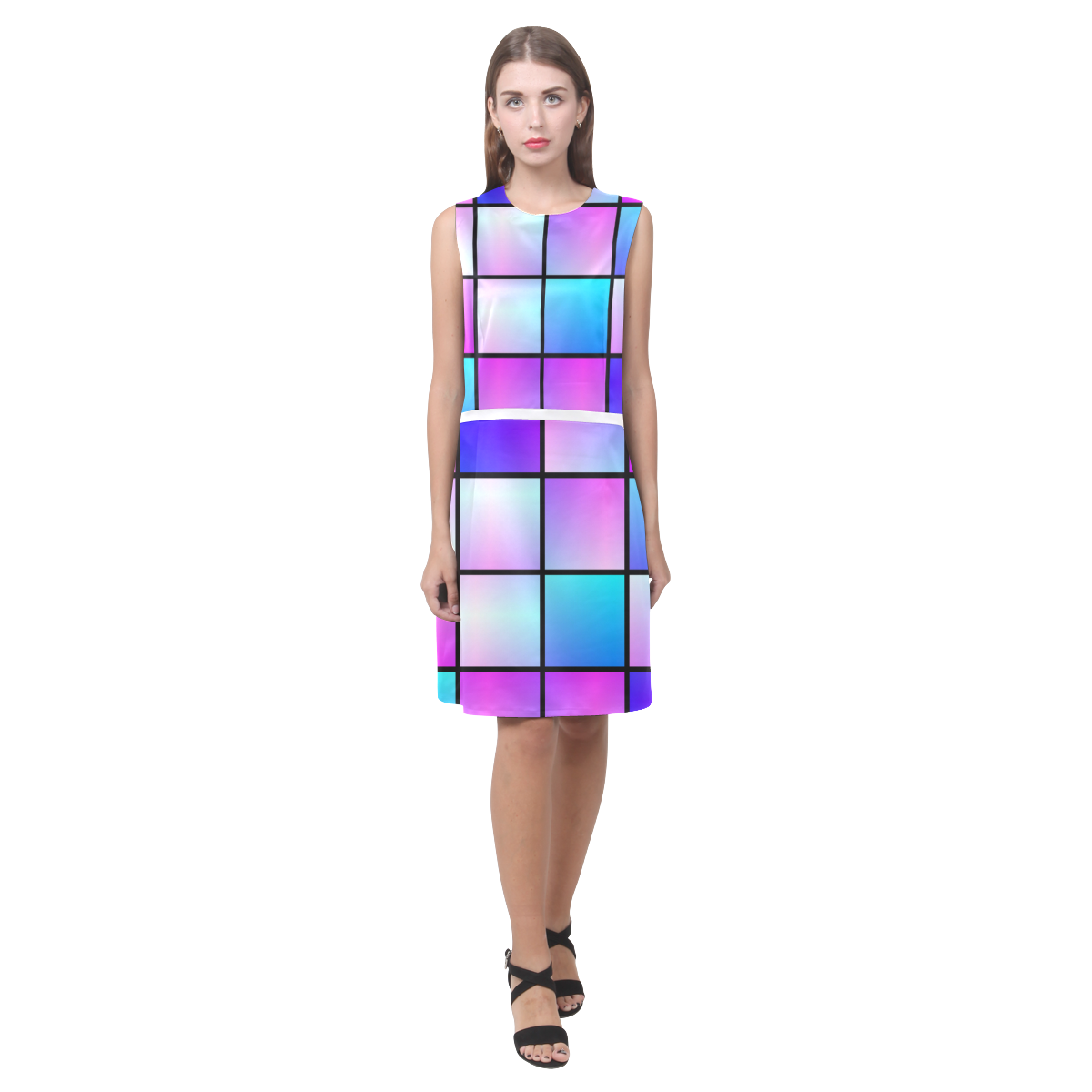 Gradient squares pattern Eos Women's Sleeveless Dress (Model D01)