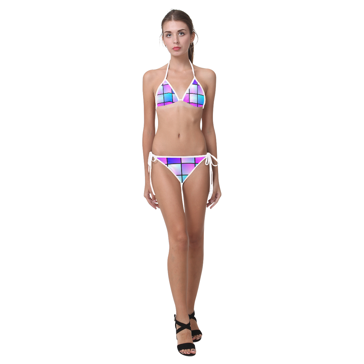 Gradient squares pattern Custom Bikini Swimsuit (Model S01)