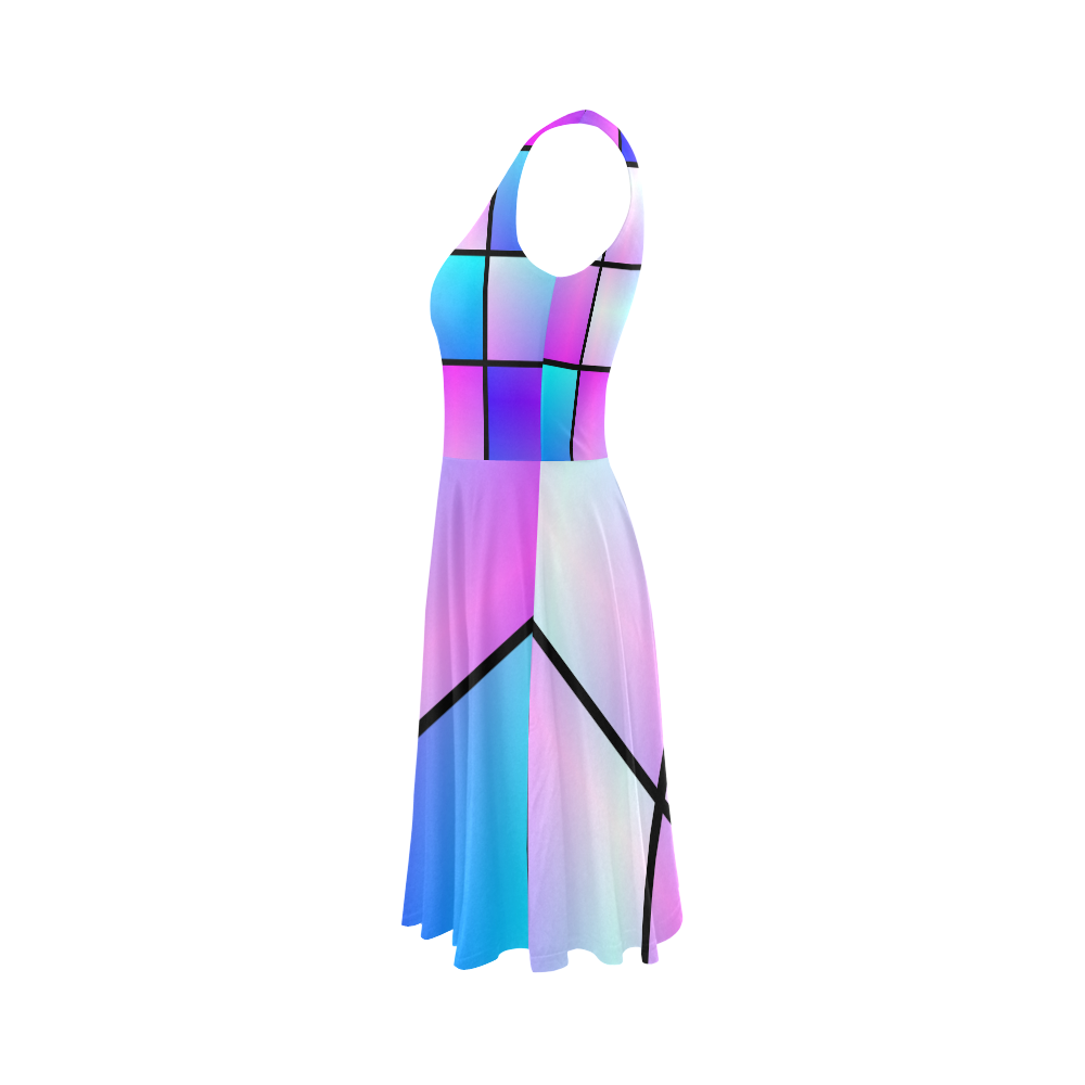 Gradient squares pattern Sleeveless Ice Skater Dress (D19)