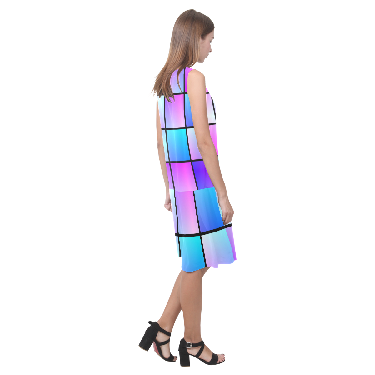 Gradient squares pattern Sleeveless Splicing Shift Dress(Model D17)