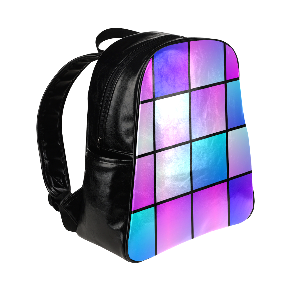 Gradient squares pattern Multi-Pockets Backpack (Model 1636)