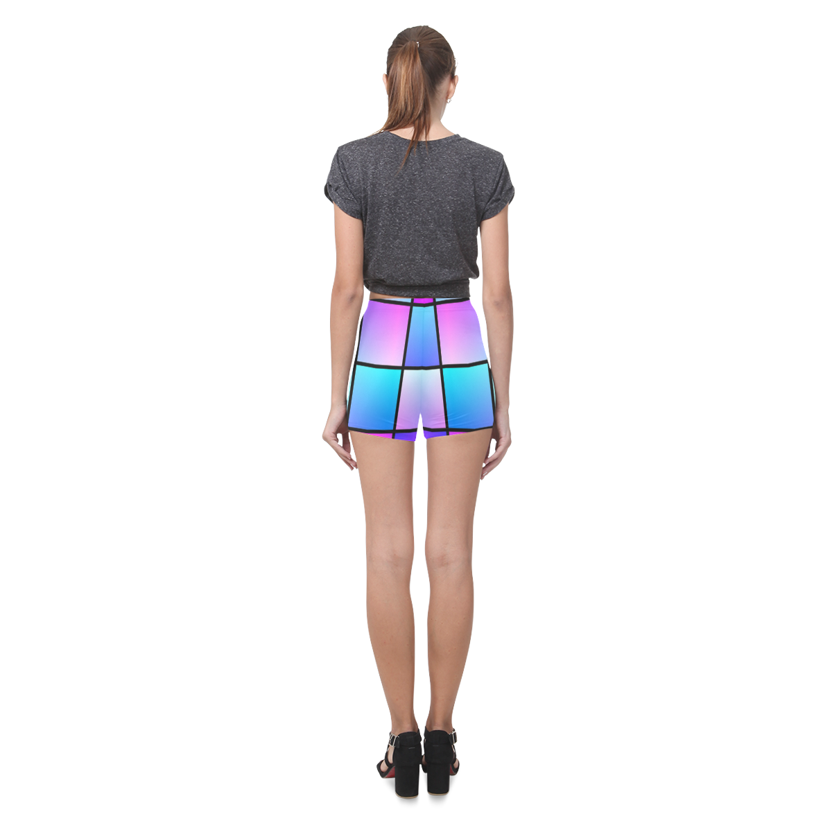 Gradient squares pattern Briseis Skinny Shorts (Model L04)