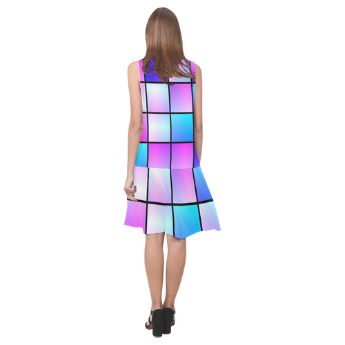 Gradient squares pattern Sleeveless Splicing Shift Dress(Model D17)