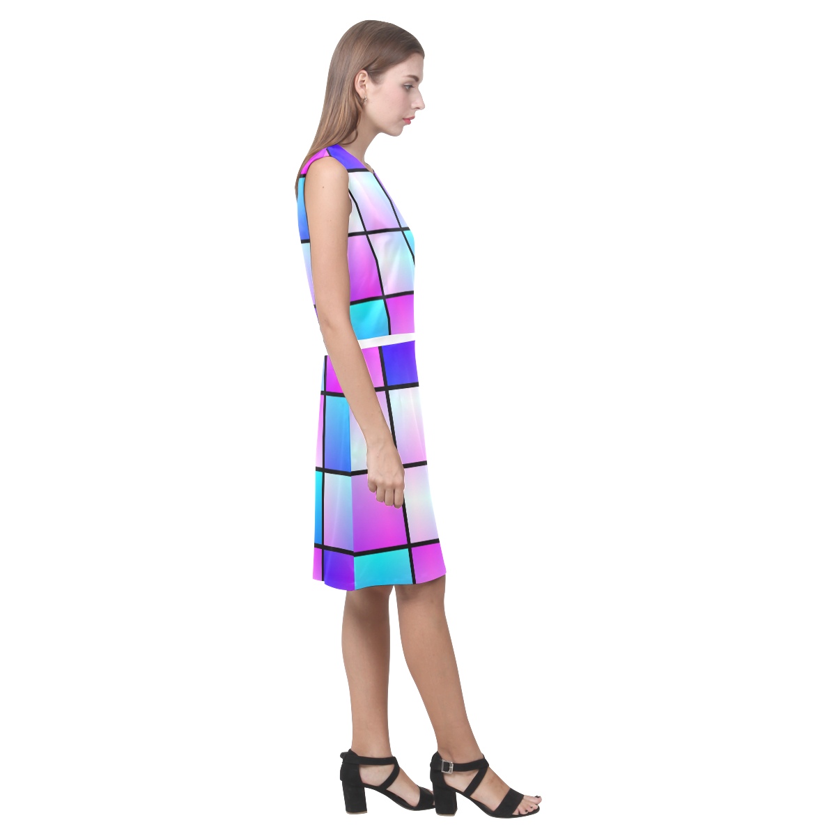 Gradient squares pattern Eos Women's Sleeveless Dress (Model D01)