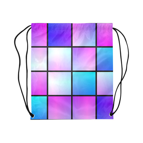 Gradient squares pattern Large Drawstring Bag Model 1604 (Twin Sides)  16.5"(W) * 19.3"(H)