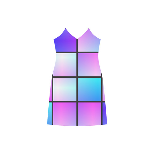 Gradient squares pattern V-Neck Open Fork Long Dress(Model D18)