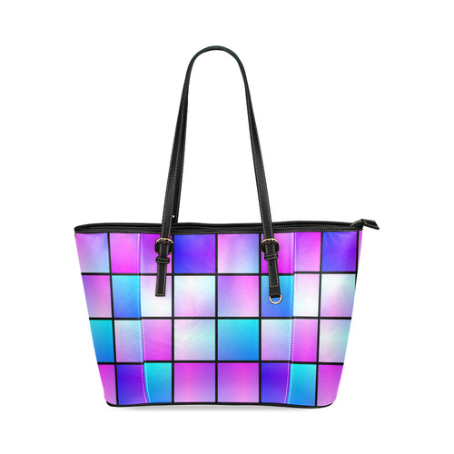 Gradient squares pattern Leather Tote Bag/Large (Model 1640)