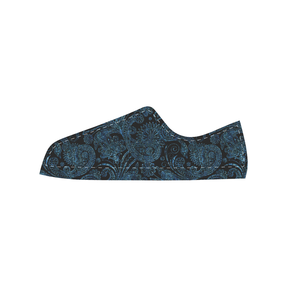Elegant blue flower glitter look Canvas Women's Shoes/Large Size (Model 018)