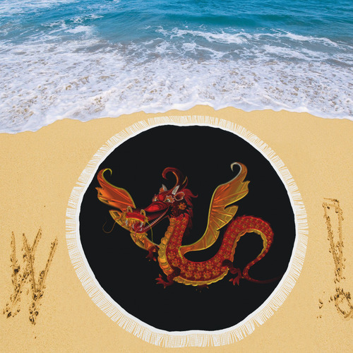 Awesome Metallic Gleaming Dragon Circular Beach Shawl 59"x 59"